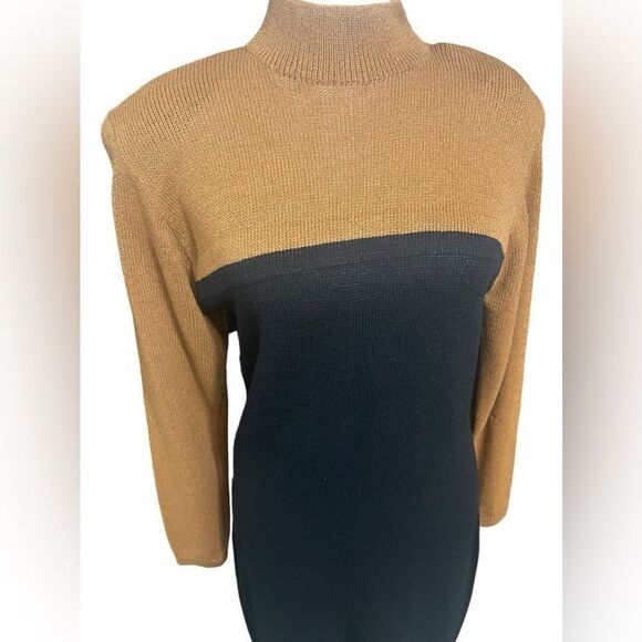 Vintage 80s St. John brown and black knee length dress size 6 mock neck - Picture 6 of 15